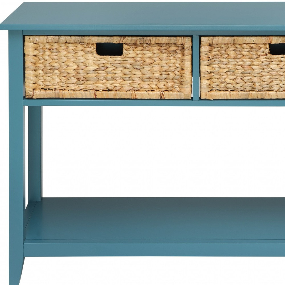 44" Teal Blue Solid Wood Console Table - Image 4