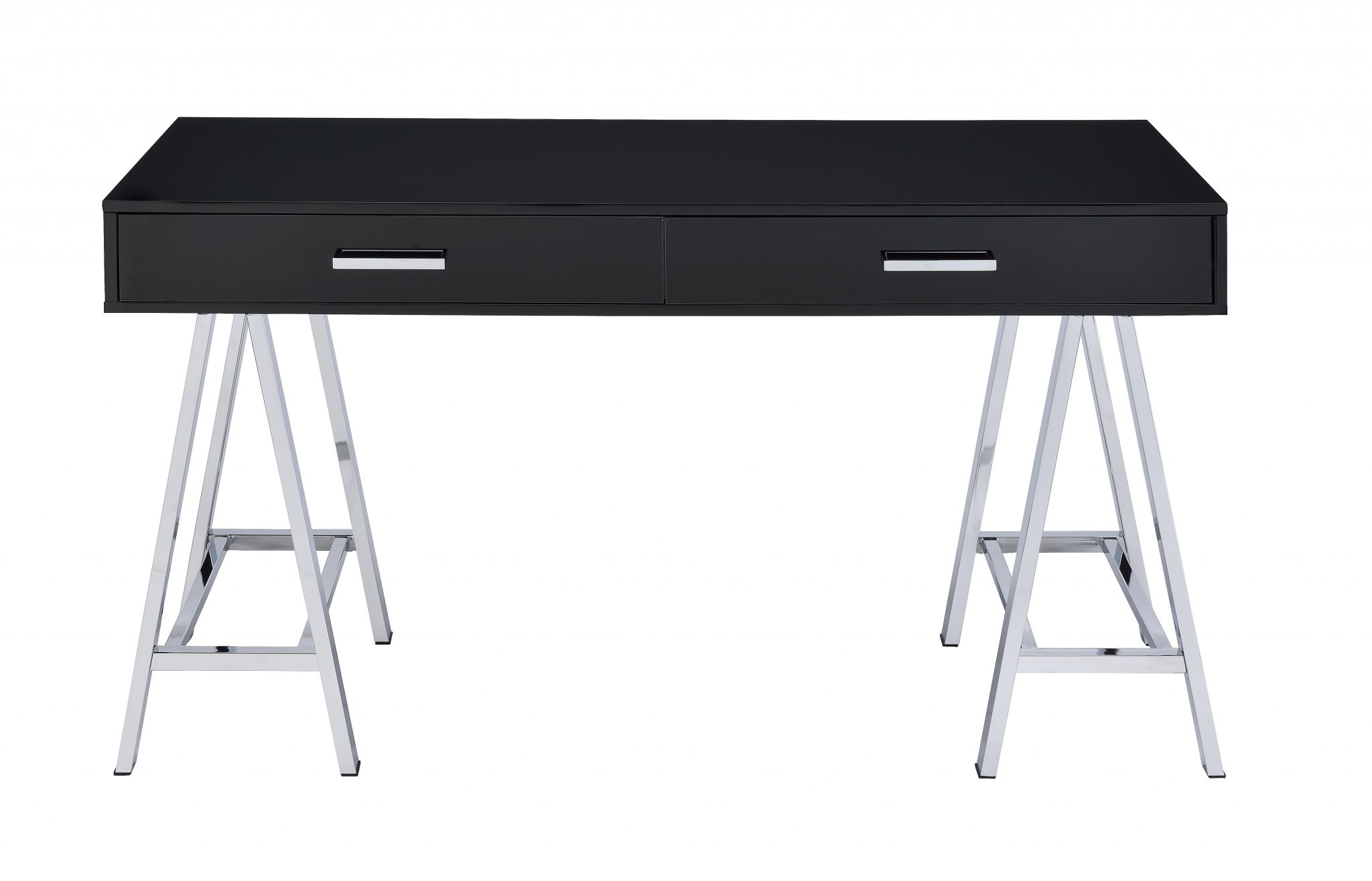 54" Black and Silver Writing Desk With Two Drawers - Image 3