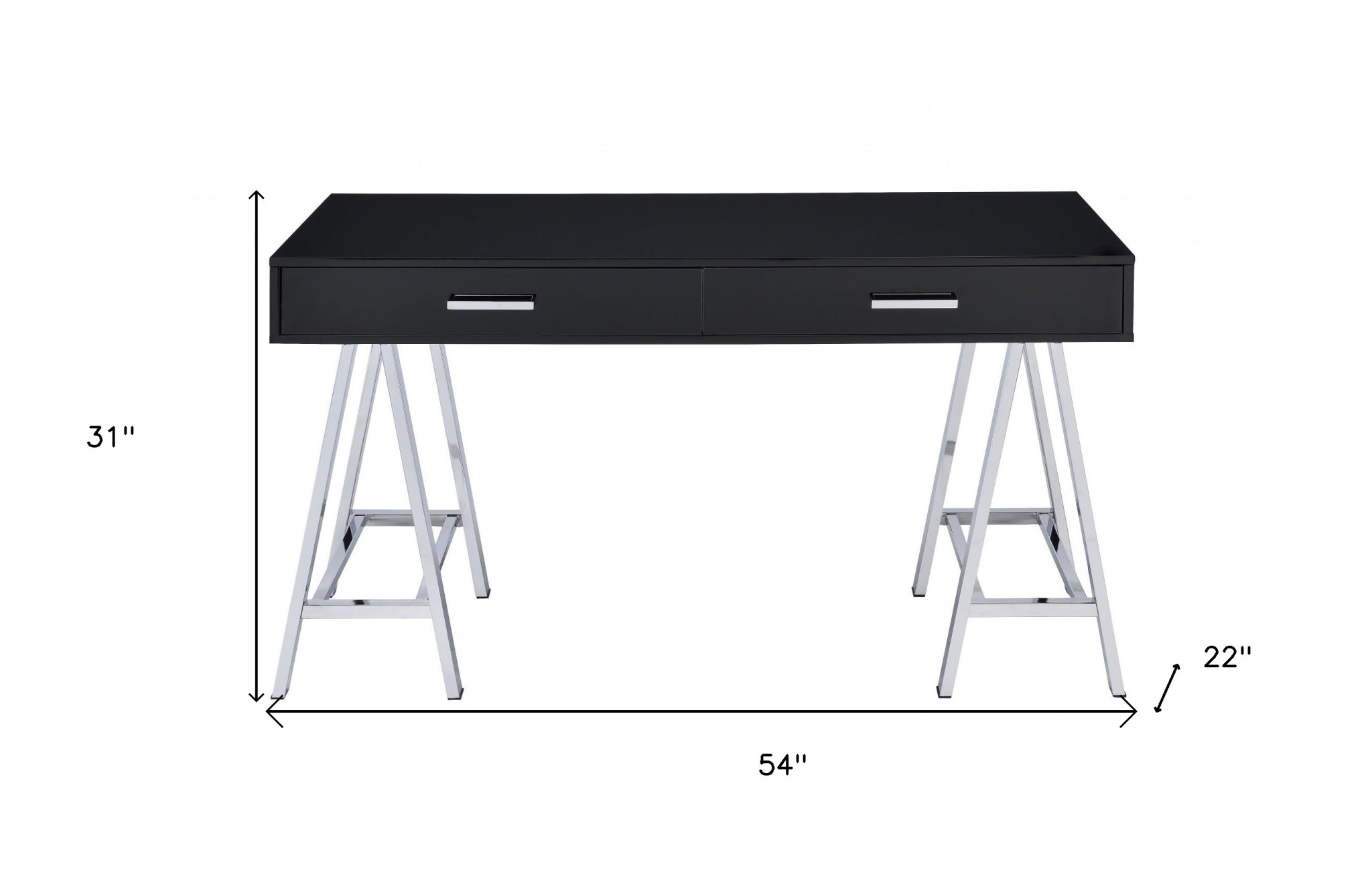 54" Black and Silver Writing Desk With Two Drawers - Image 6