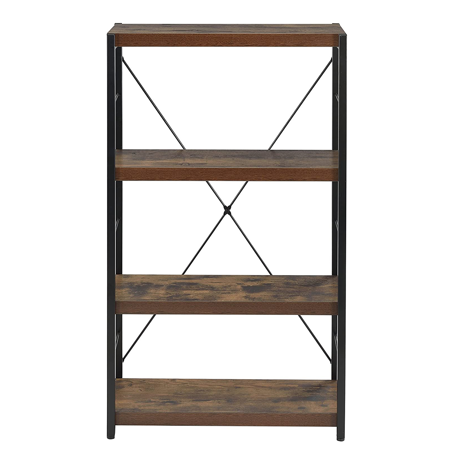 43" Black And Brown Distressed Metal and Wood Three Tier Etagere Bookcase - Image 3
