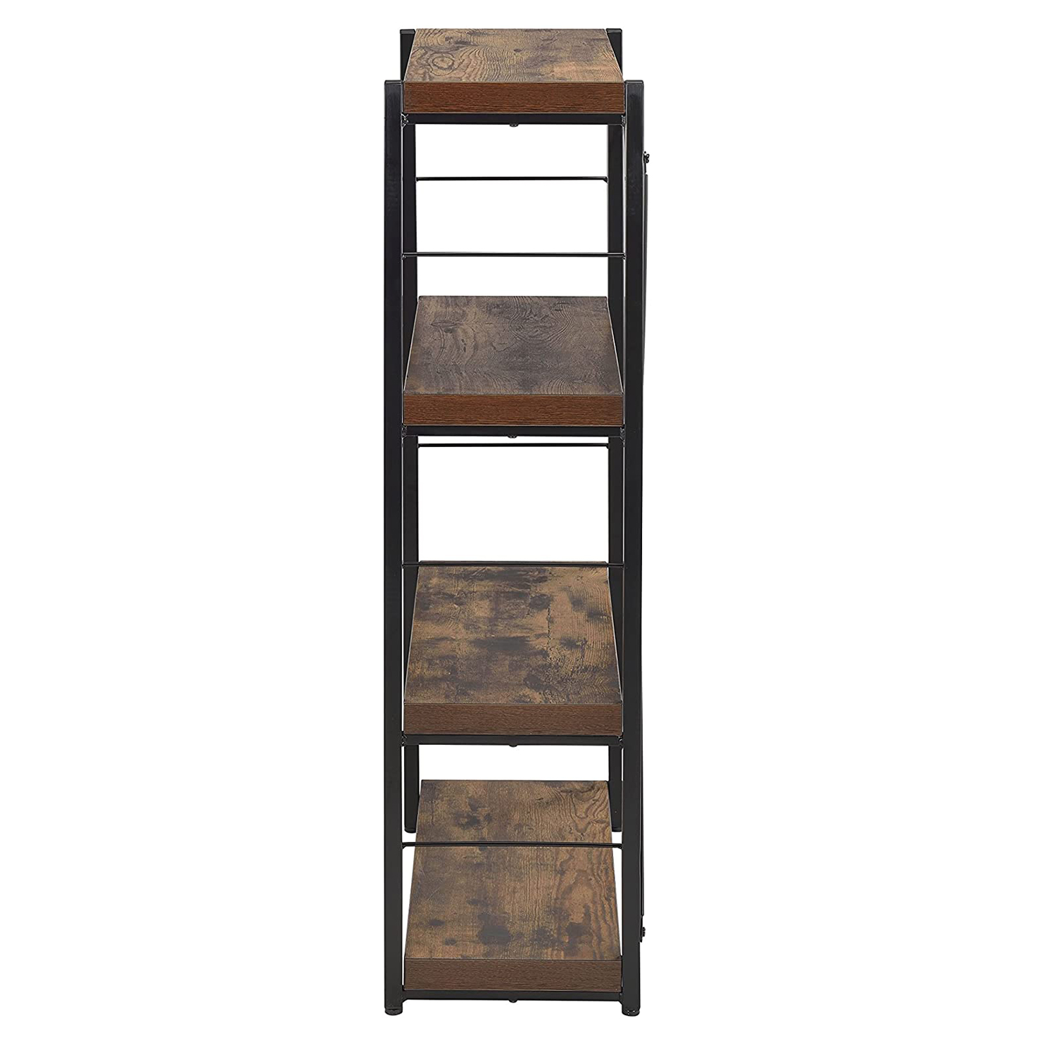 43" Black And Brown Distressed Metal and Wood Three Tier Etagere Bookcase - Image 4