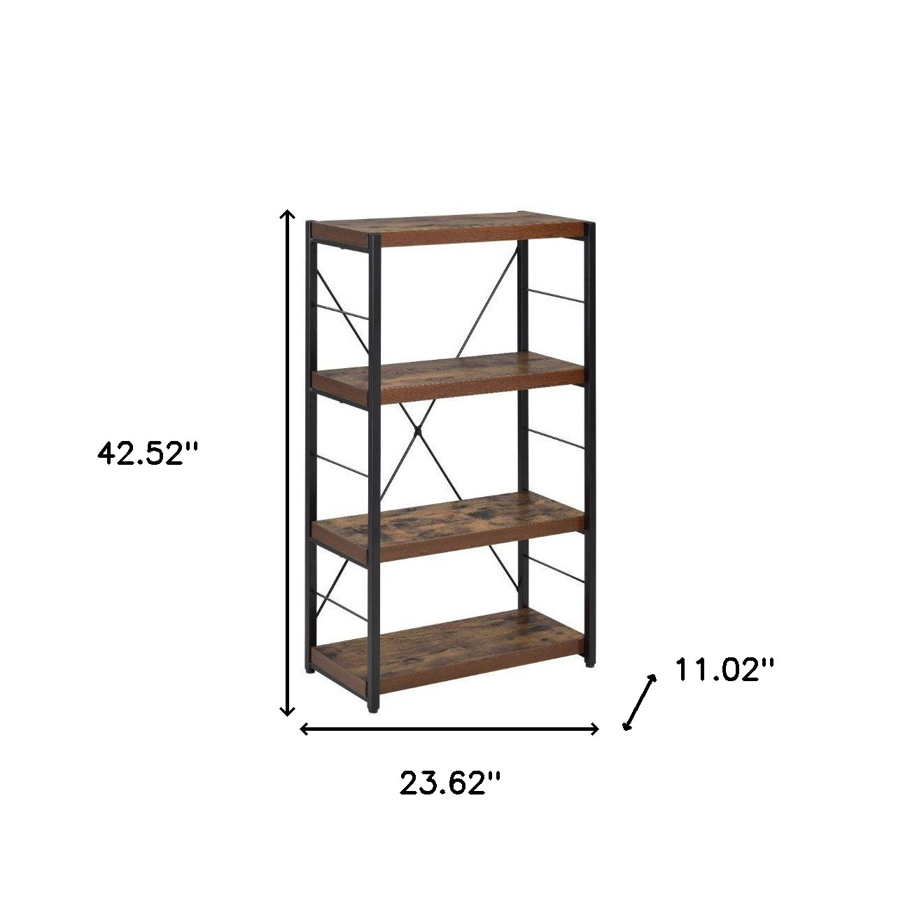 43" Black And Brown Distressed Metal and Wood Three Tier Etagere Bookcase - Image 7