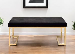 40" Black and Champagne Upholstered Faux Fur Bench