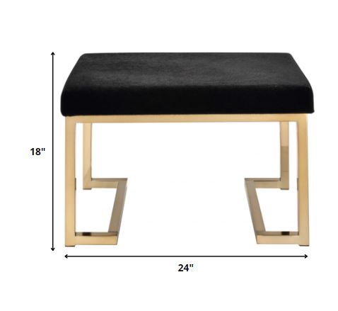 24" Black Polyester and Gold Ottoman - Image 6