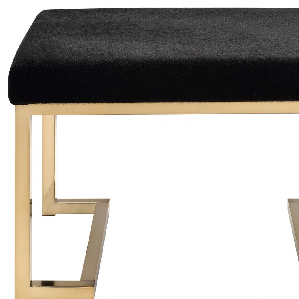 24" Black Polyester and Gold Ottoman - Image 4
