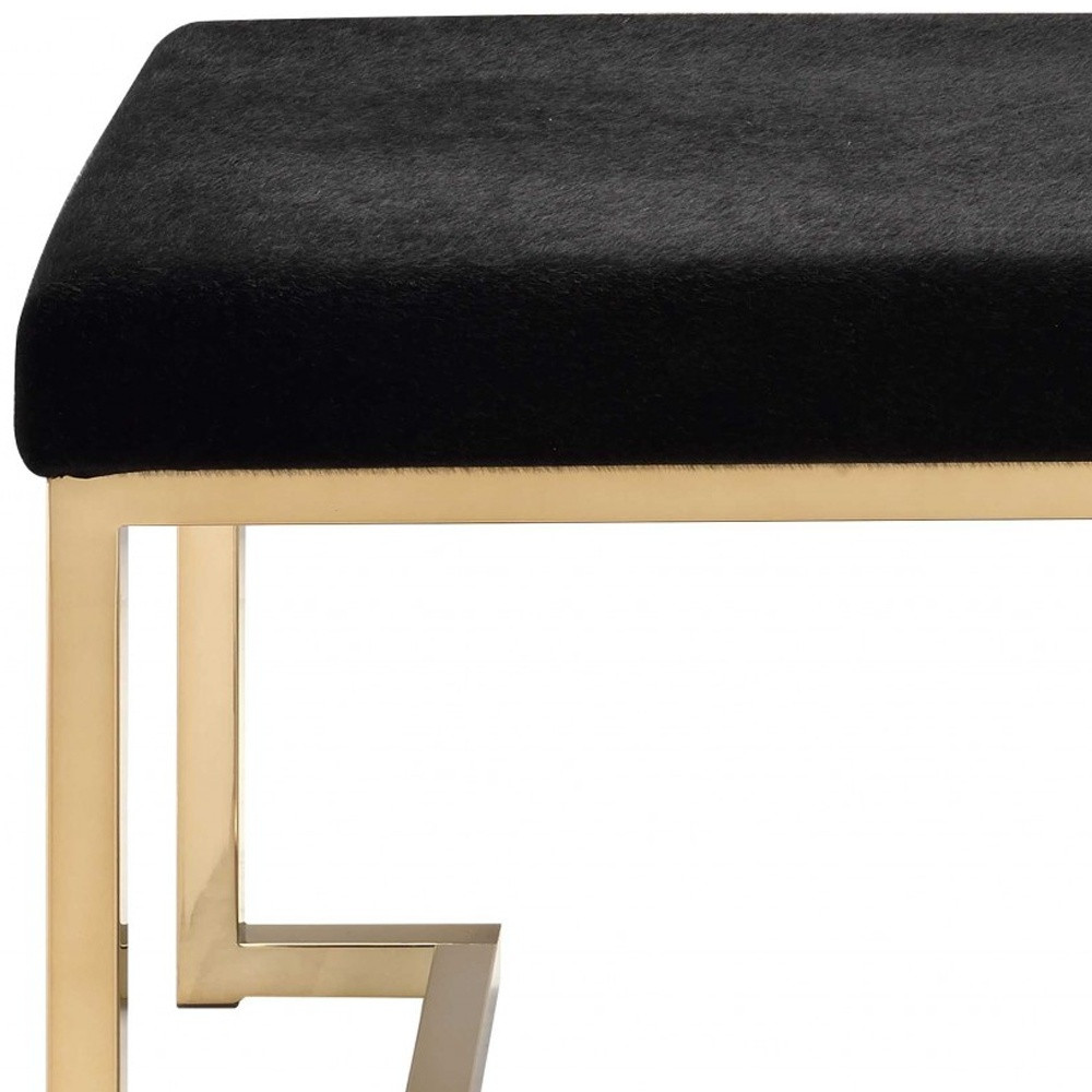 24" Black Polyester and Gold Ottoman - Image 5