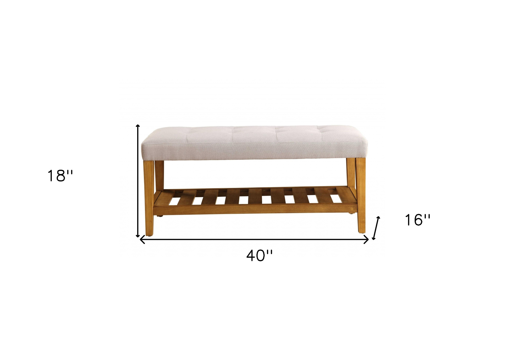 40" Light Gray and Brown Upholstered Polyester Bench with Shelves - Image 4