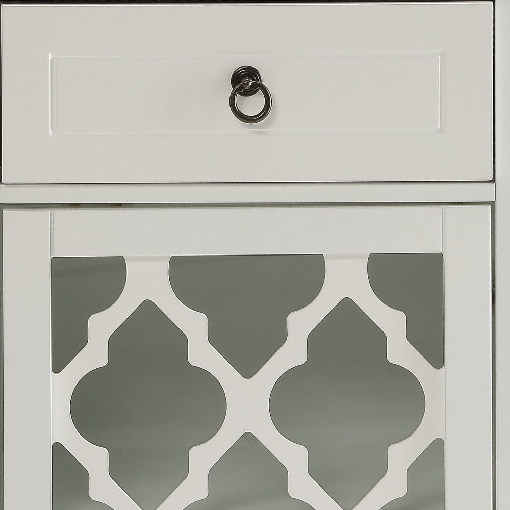 17" White Fret Work Design Glass Door Accent Cabinet - Image 5