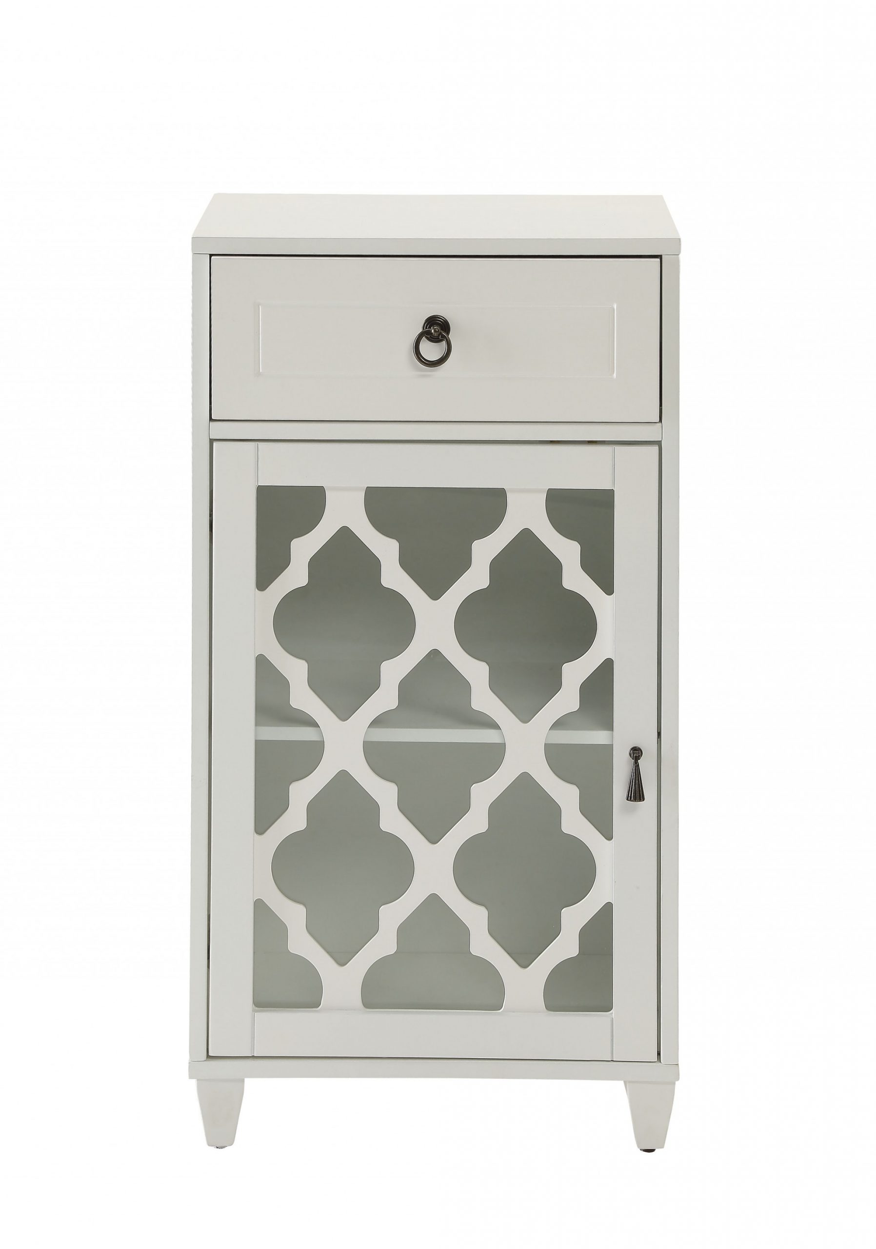 17" White Fret Work Design Glass Door Accent Cabinet - Image 4