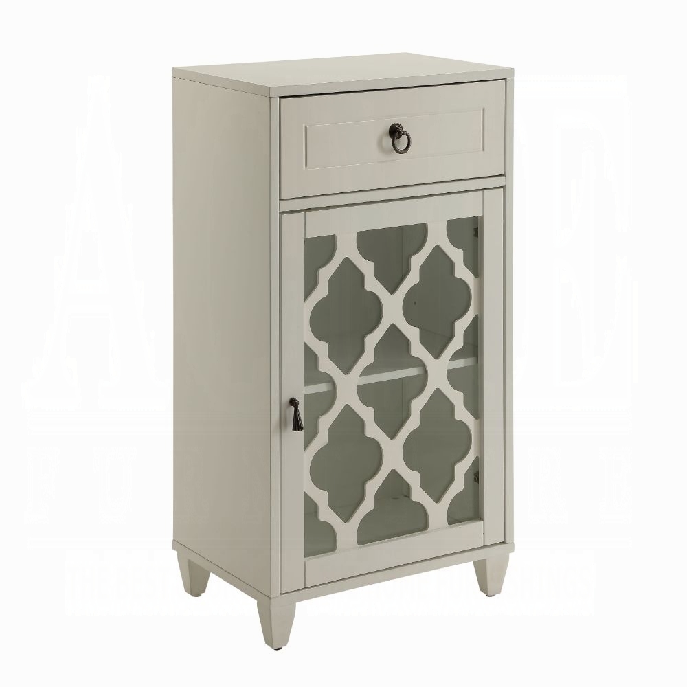 17" White Fret Work Design Glass Door Accent Cabinet - Image 3