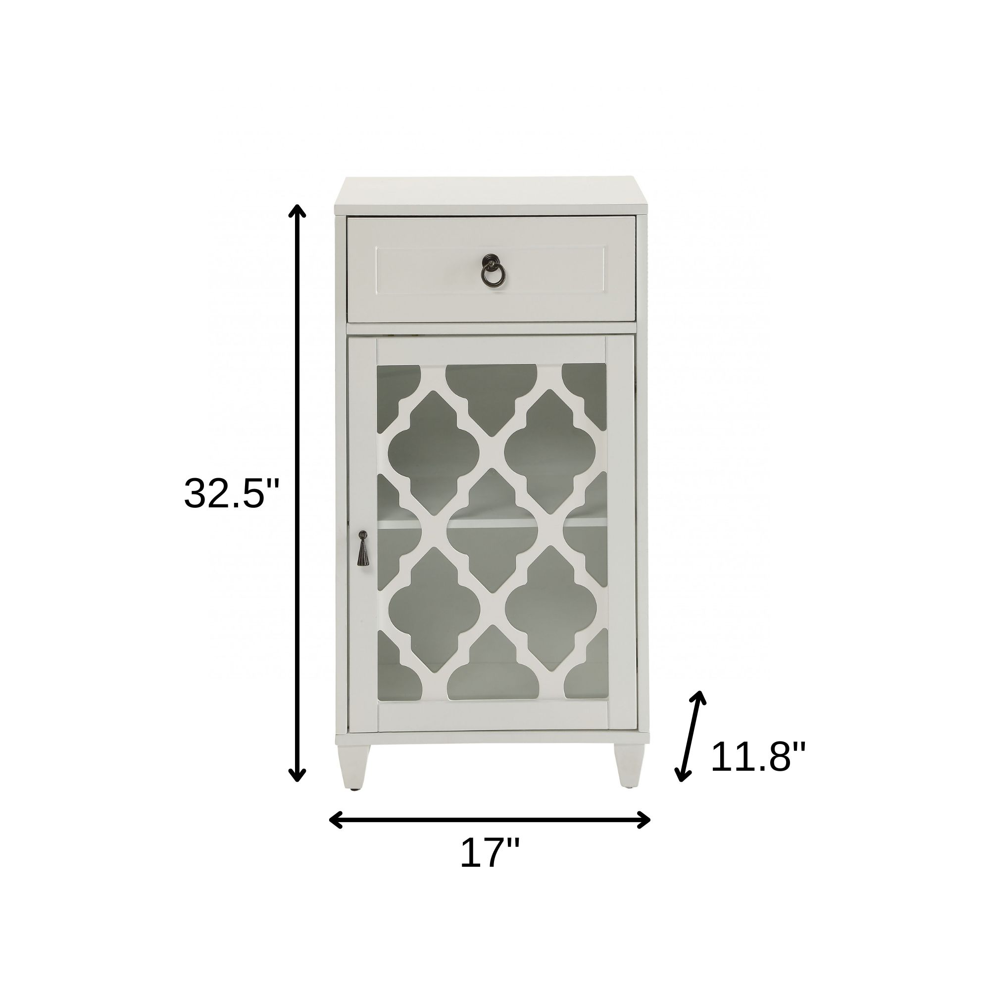 17" White Fret Work Design Glass Door Accent Cabinet - Image 6