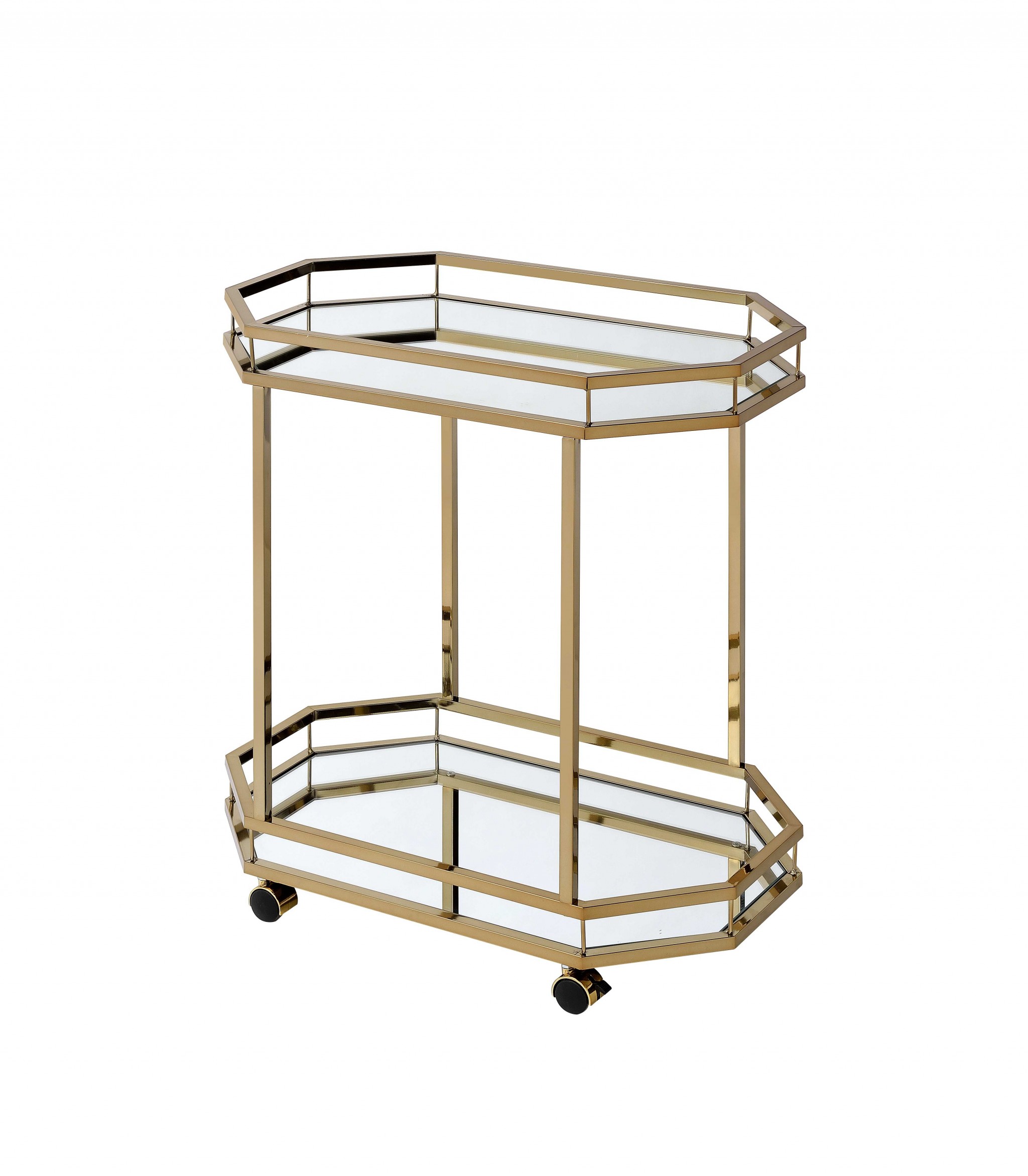 28" Champagne and Clear Glass and Iron Octagon Rolling Prep Table - Image 2