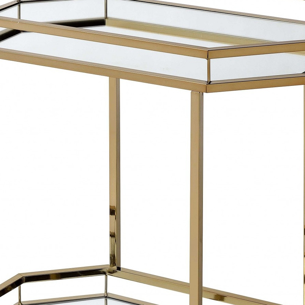 28" Champagne and Clear Glass and Iron Octagon Rolling Prep Table - Image 4