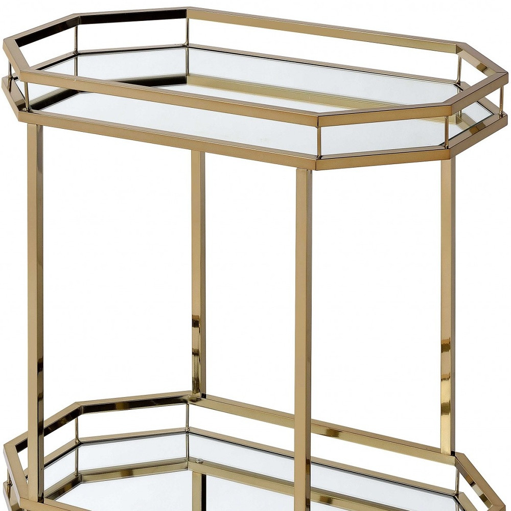 28" Champagne and Clear Glass and Iron Octagon Rolling Prep Table - Image 5