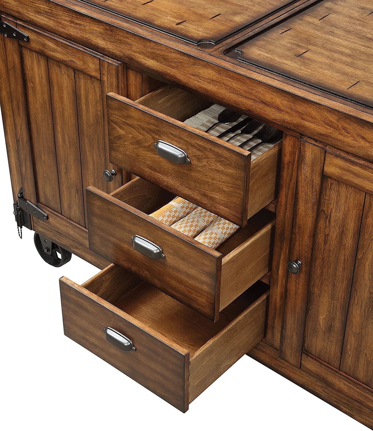 Rustic Farmhouse Warm Tobacco Rolling Kitchen Cart - Image 3