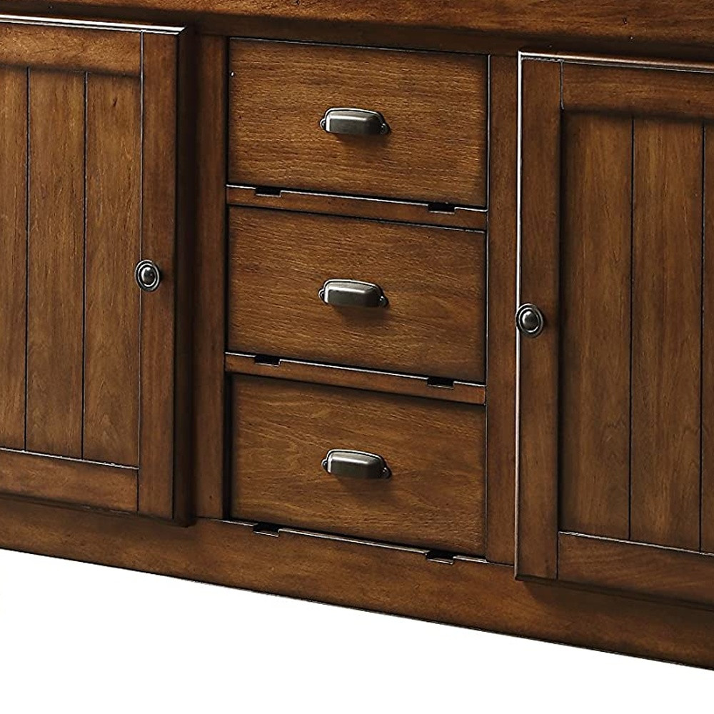 Rustic Farmhouse Warm Tobacco Rolling Kitchen Cart - Image 4