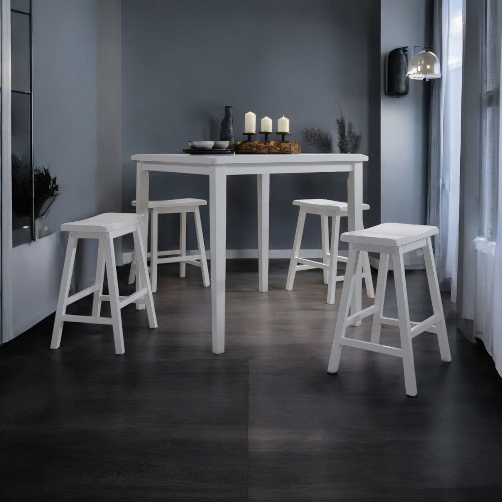 36" X 36" X 36" 5Pc White Rubber Wood Counter Height Set