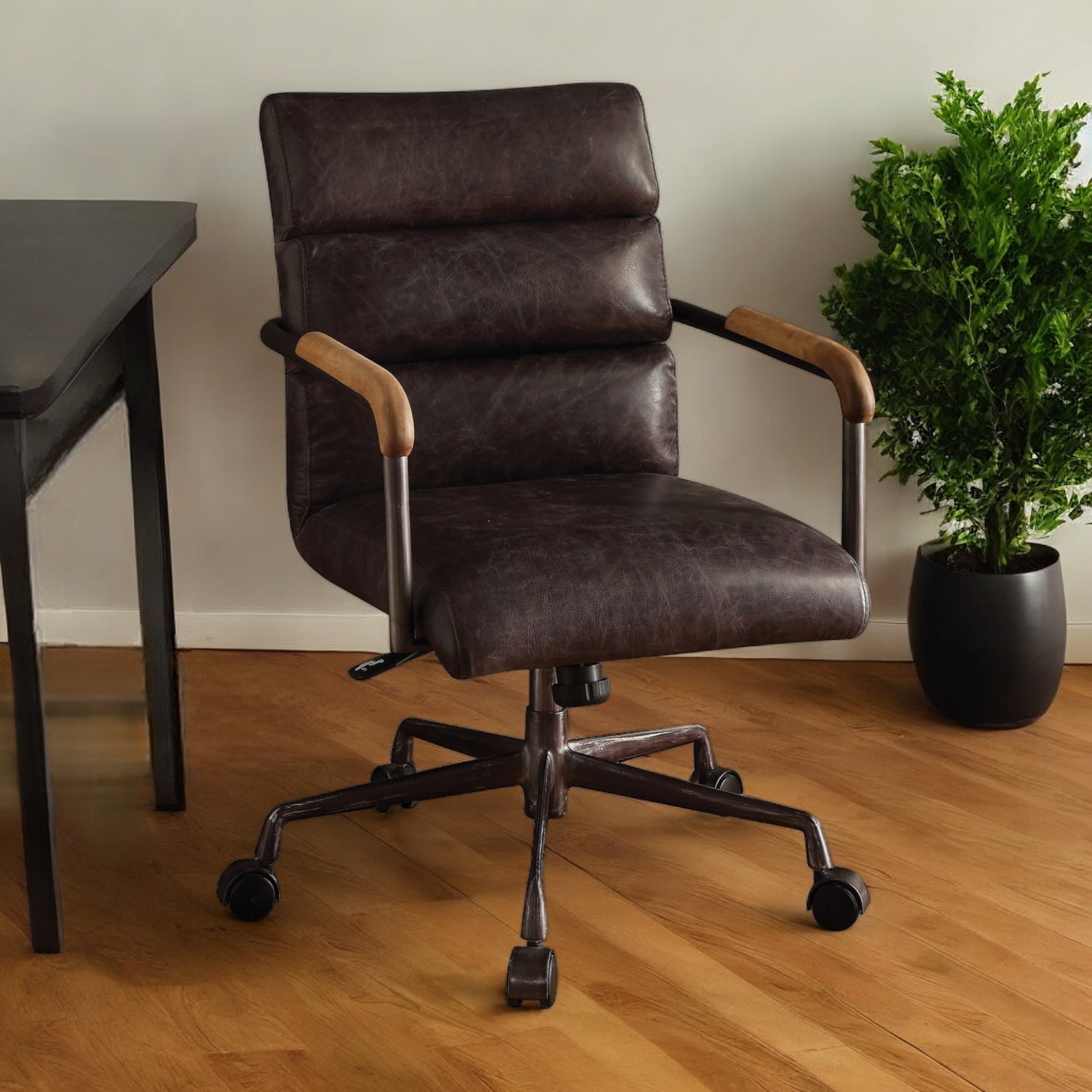 Black Adjustable Swivel Faux Leather Rolling Office Chair - Image 2