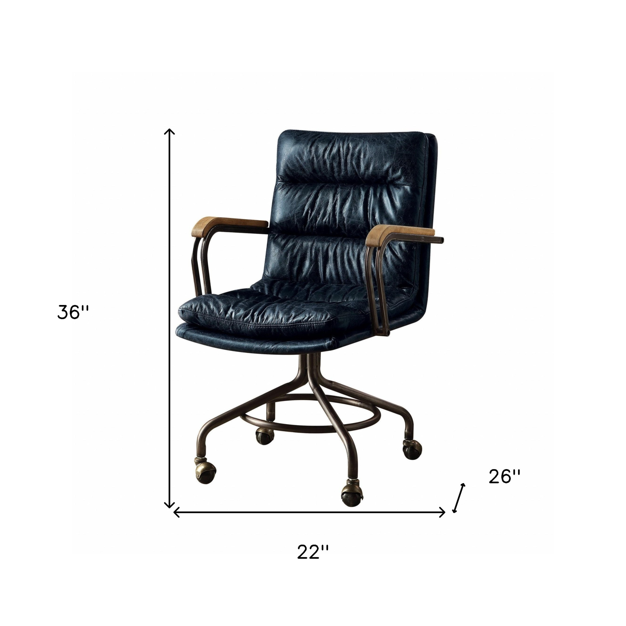 Navy Blue and Dark Brown Adjustable Swivel Leather Rolling Executive Office Chair - Image 4