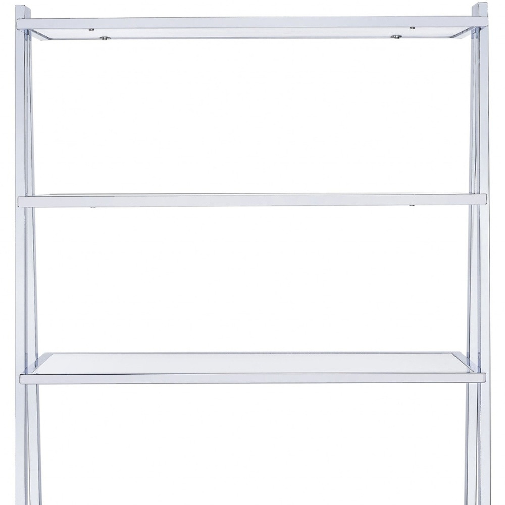 White And Silver Metal and Glass Five Tier Ladder Bookcase - Image 6