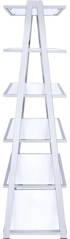 White And Silver Metal and Glass Five Tier Ladder Bookcase - Image 4
