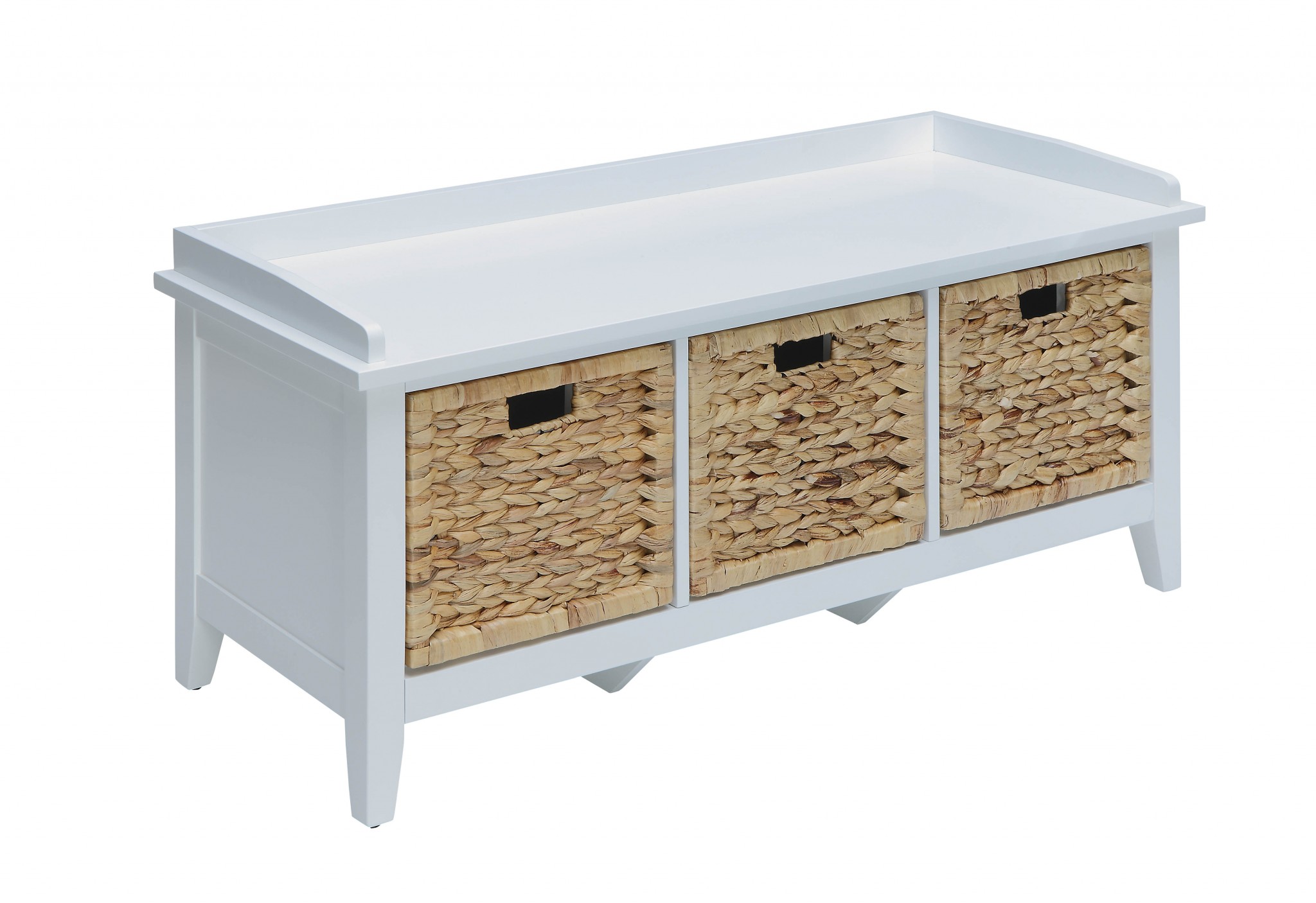 43" White Distressed Solid Wood Storage Bench with Baskets - Image 2