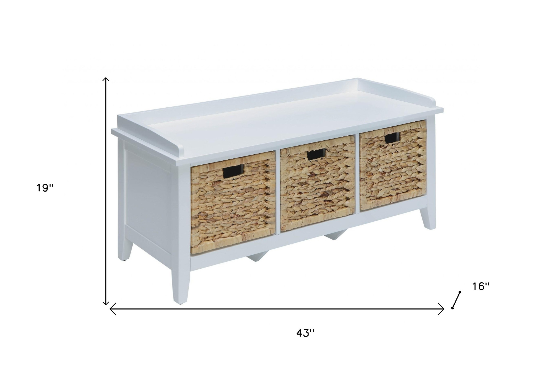 43" White Distressed Solid Wood Storage Bench with Baskets - Image 5