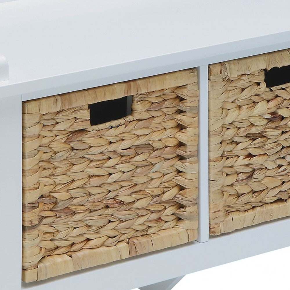 43" White Distressed Solid Wood Storage Bench with Baskets - Image 3