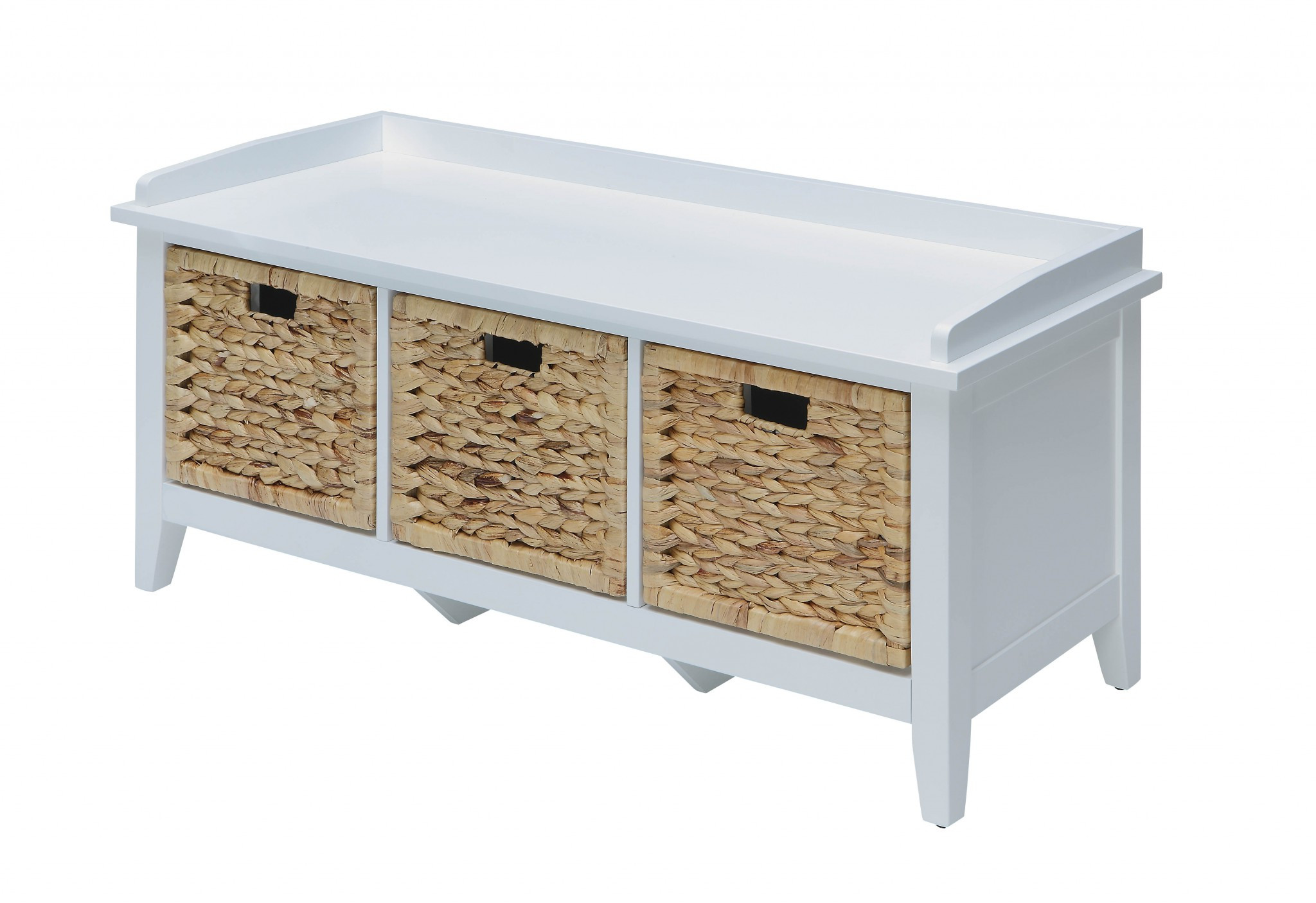 43" White Distressed Solid Wood Storage Bench with Baskets - Image 4