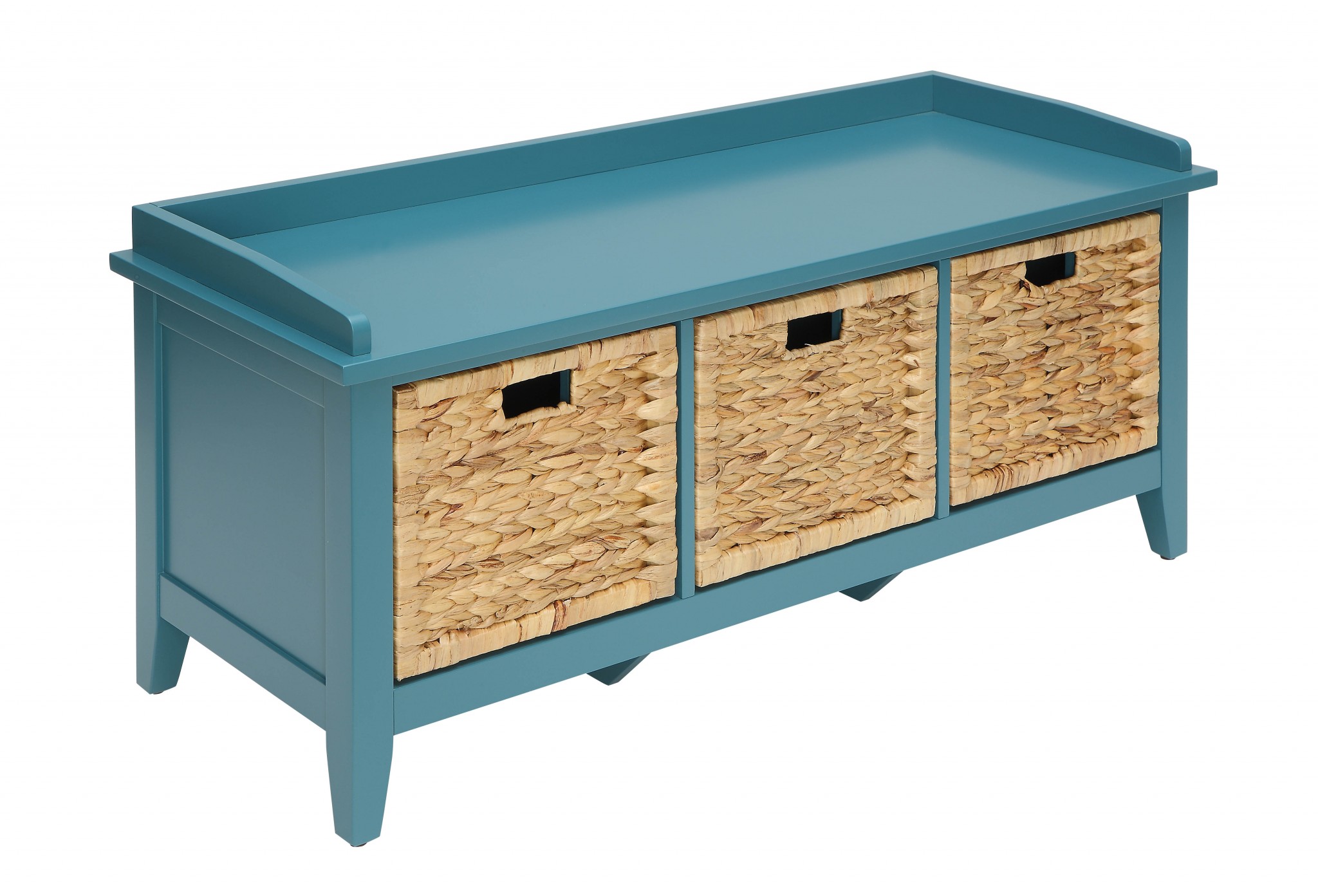 43" Teal Blue Solid Wood Storage Bench with Drawers - Image 3