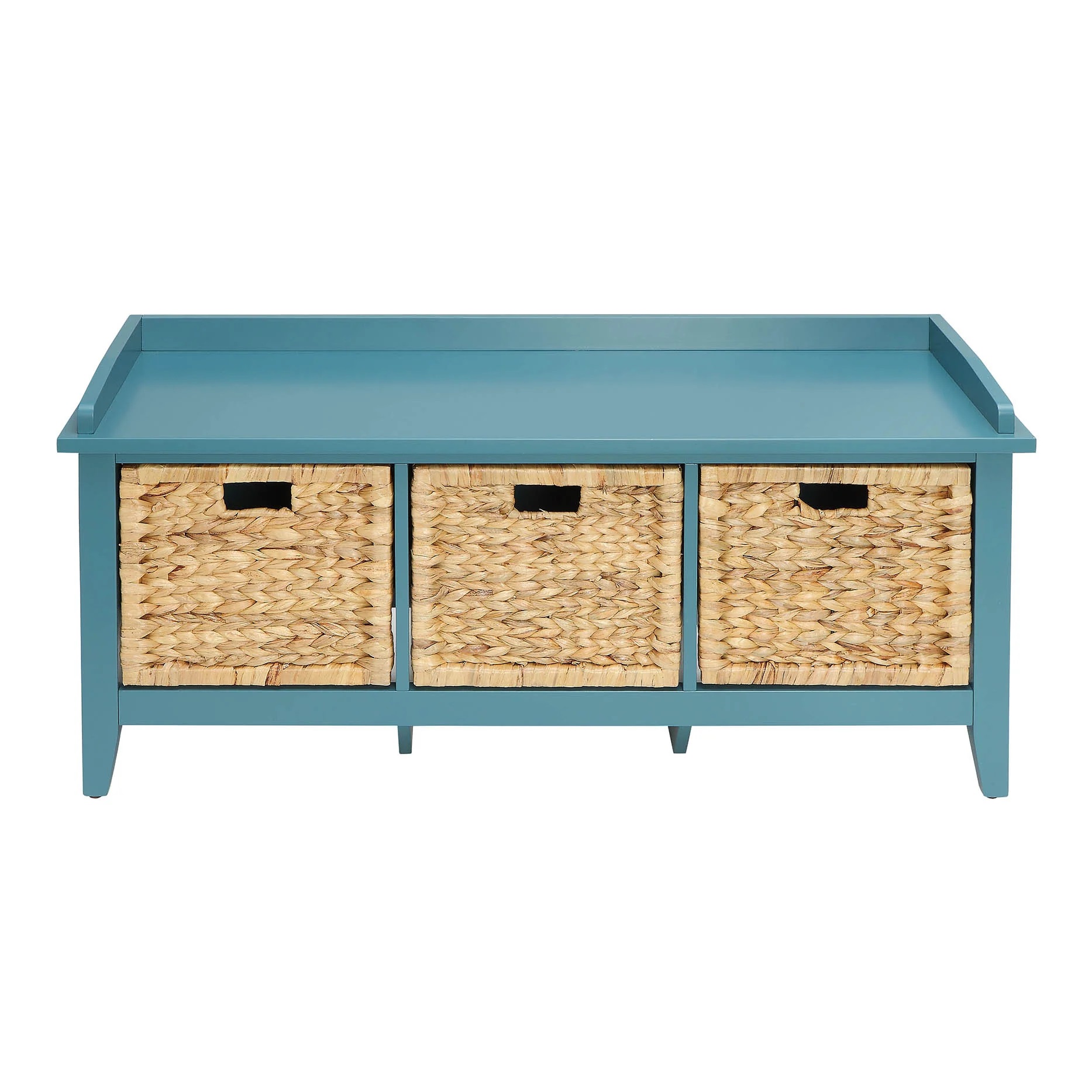 43" Teal Blue Solid Wood Storage Bench with Drawers - Image 2