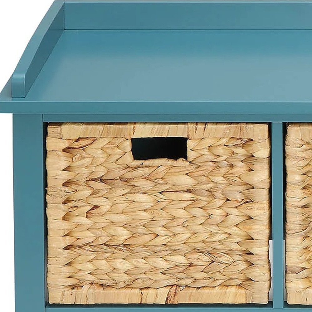43" Teal Blue Solid Wood Storage Bench with Drawers - Image 5
