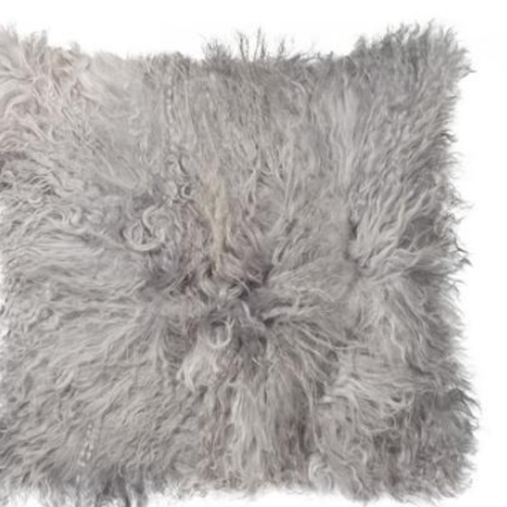 18" Gray Sheepskin Throw Pillow - Image 4