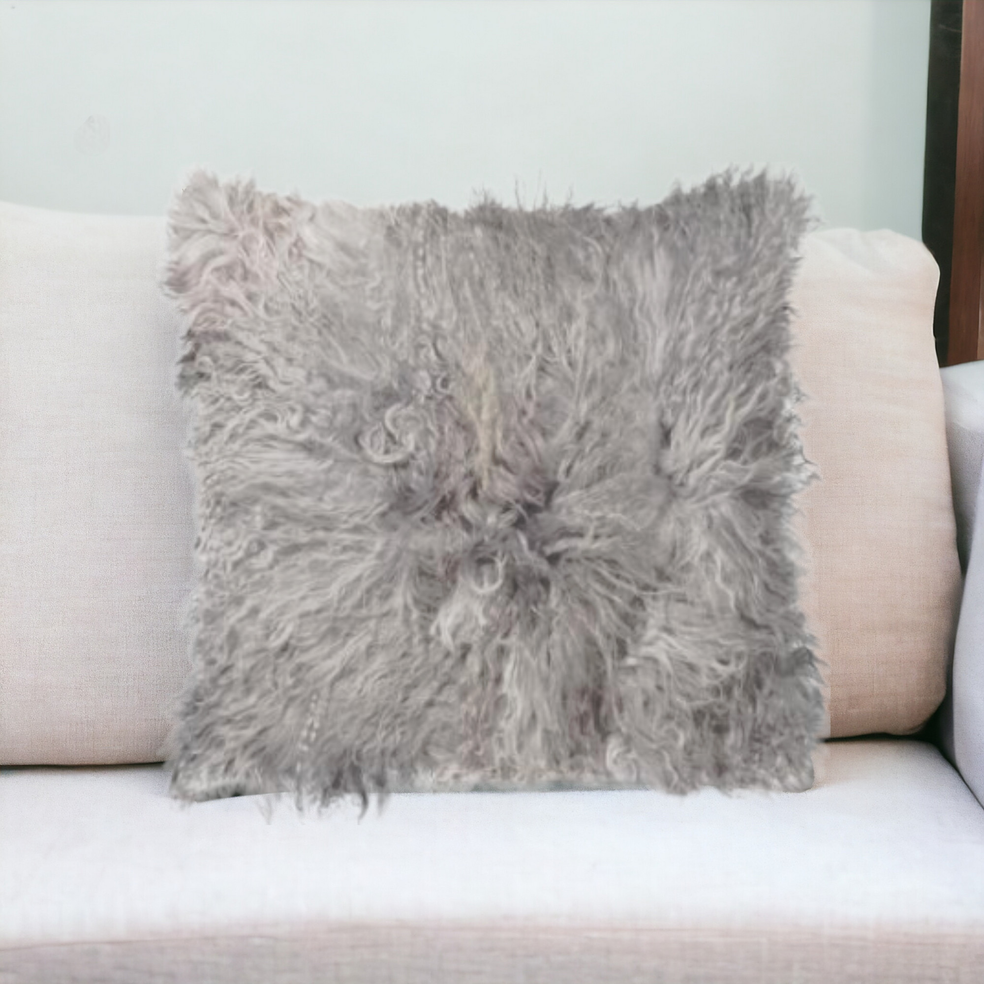 18" Gray Sheepskin Throw Pillow - Image 2