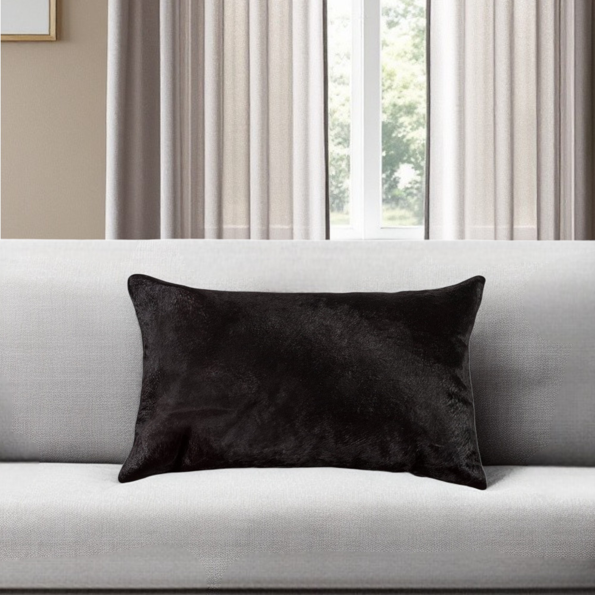 12" X 20" Black Cowhide Throw Pillow - Image 2