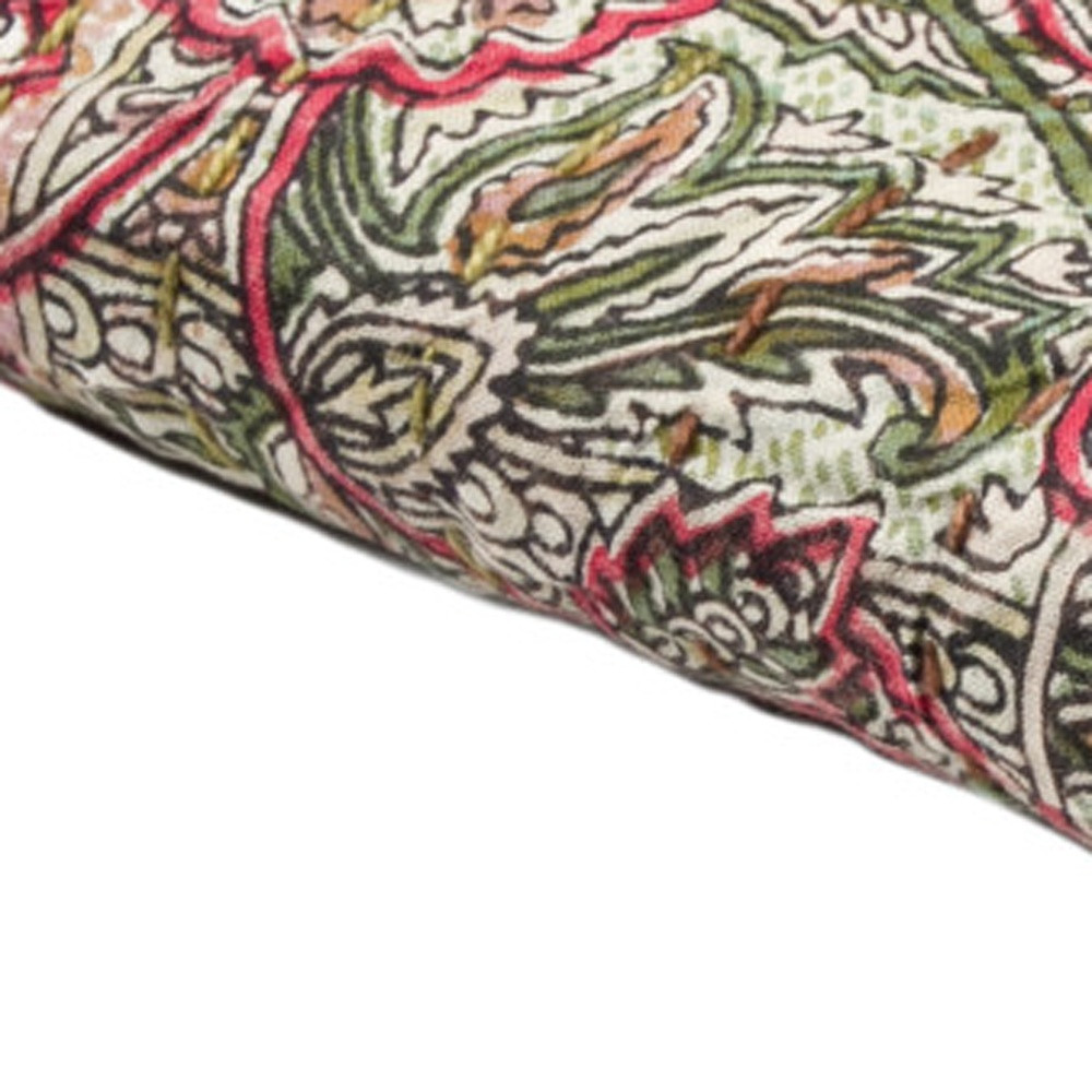 50" X 70" Green and Red Kantha Cotton Damask Throw Blanket with Embroidery - Image 5