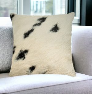 18" White And Black Cowhide Throw Pillow