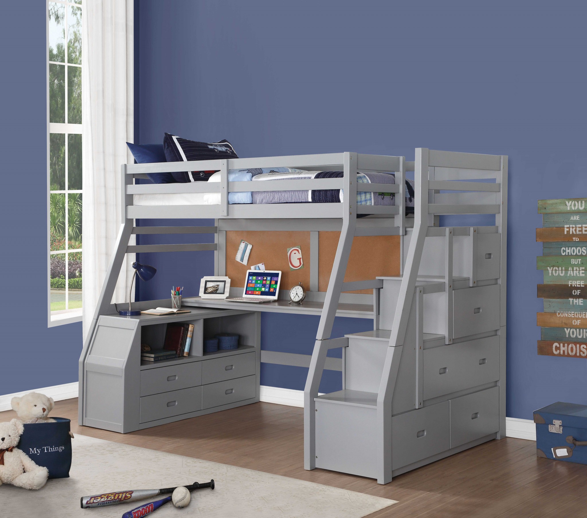 Twin Size Gray Finish Pine Wood Loft Bed - Image 2