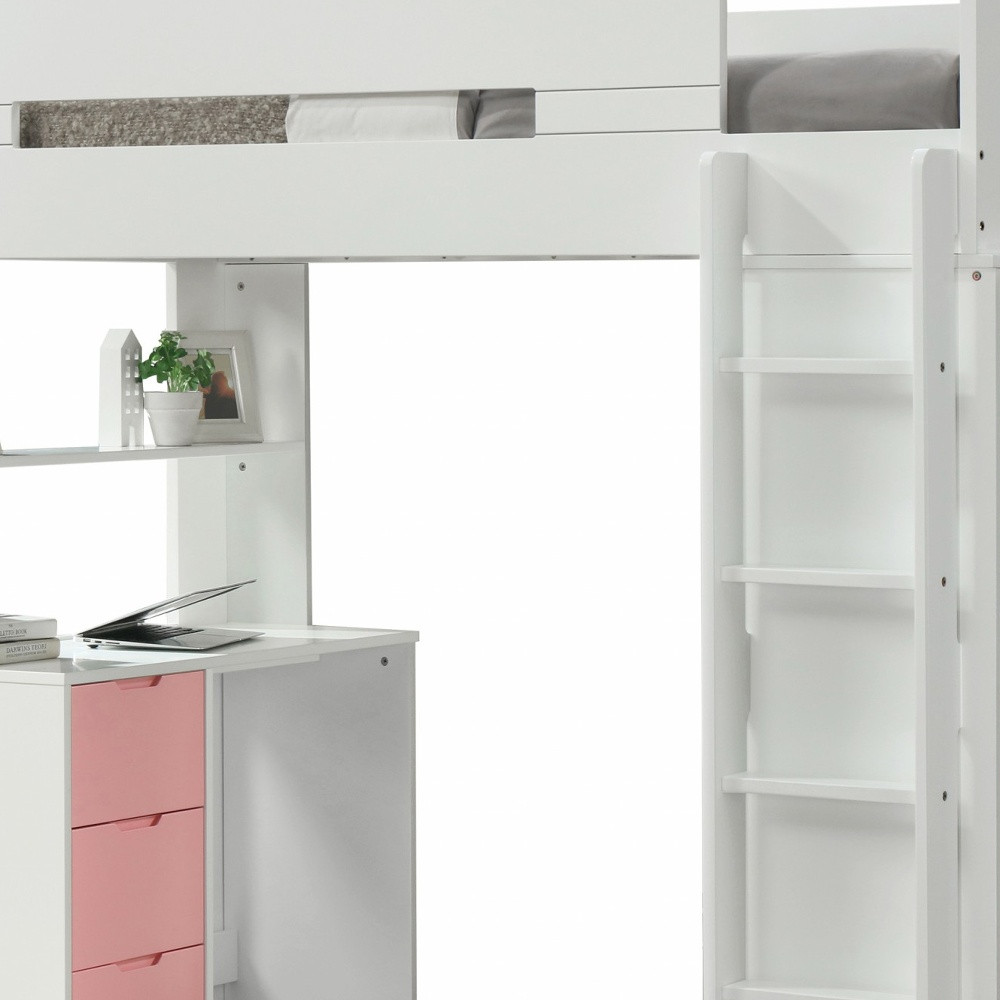 White And Pink Twin Loft Bed And Desk - Image 2