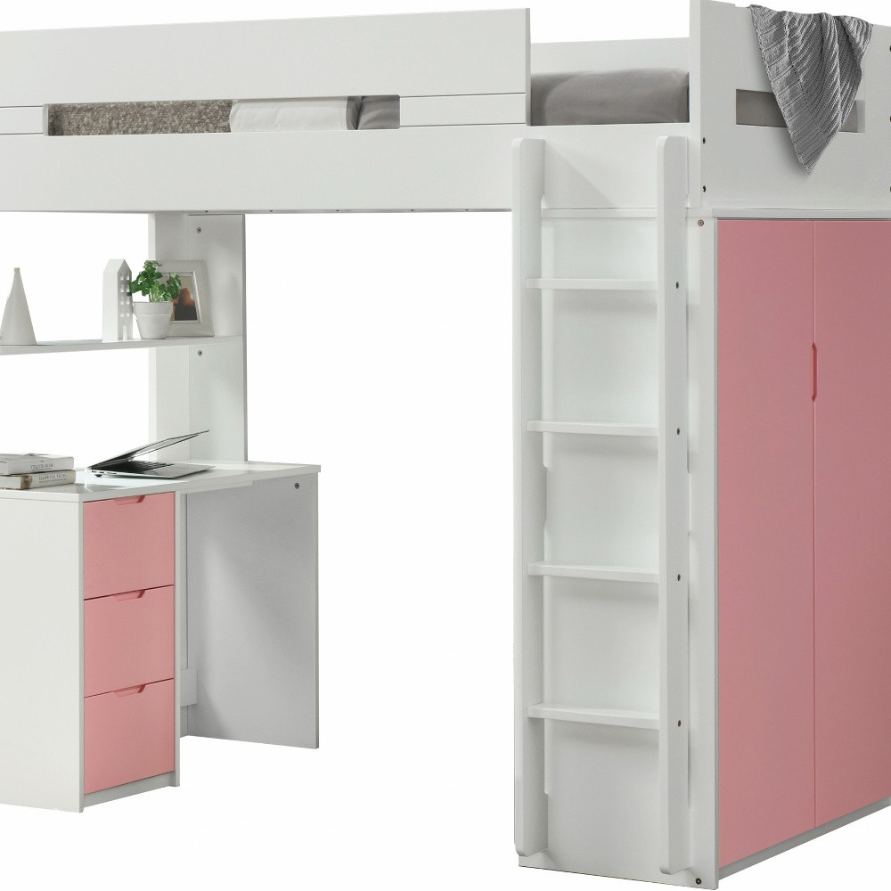 White And Pink Twin Loft Bed And Desk - Image 3