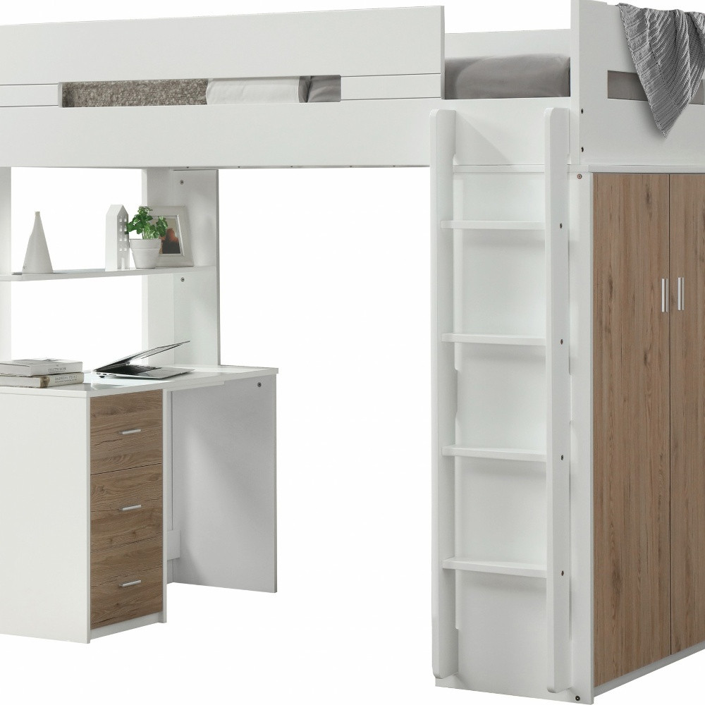 White And Natural Twin Loft Bed And Desk - Image 3