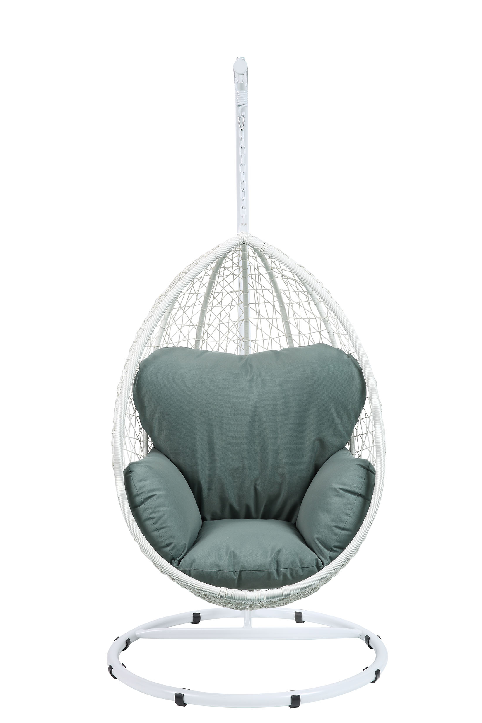 38" White Metal Swing Chair With Green Cushion - Image 3
