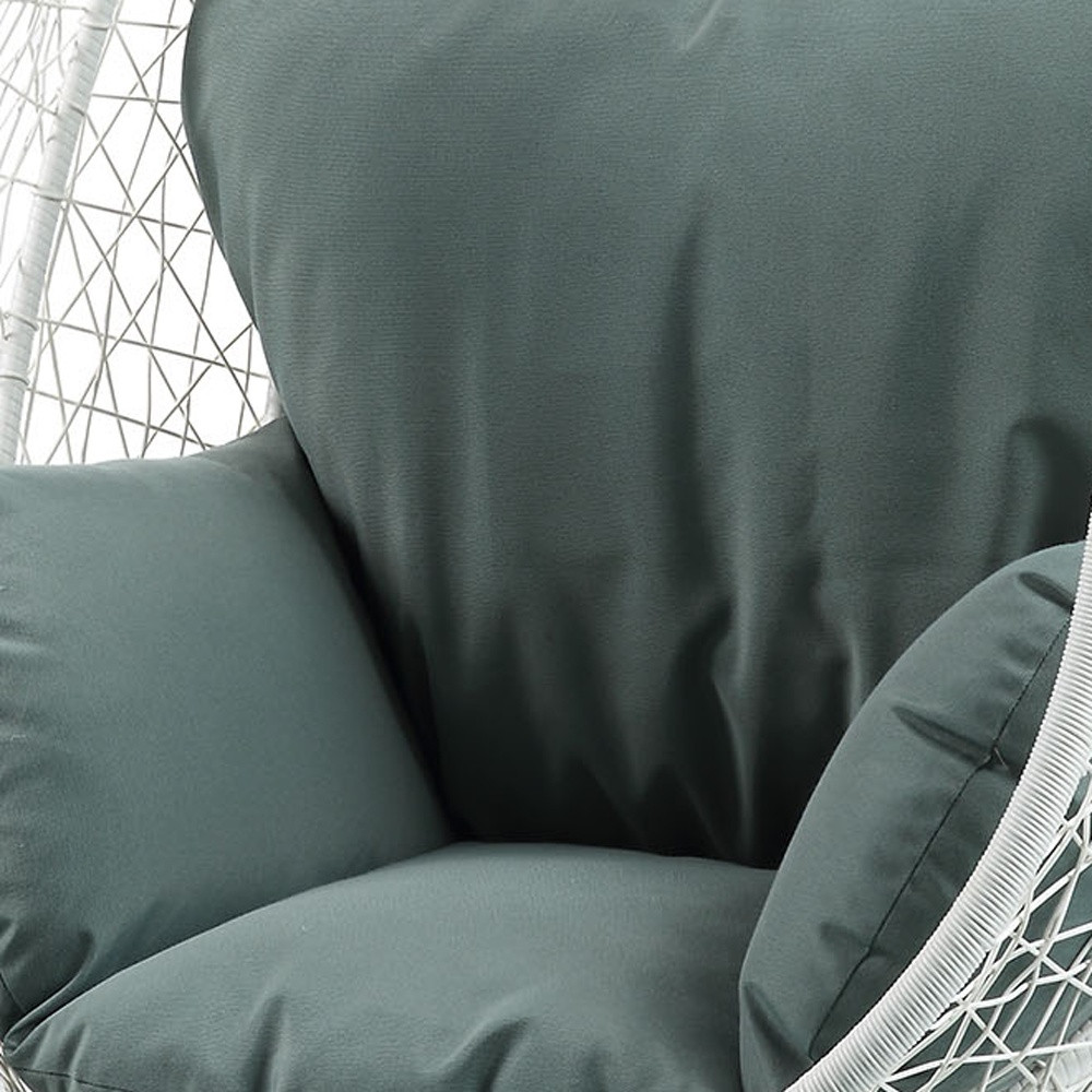 38" White Metal Swing Chair With Green Cushion - Image 4