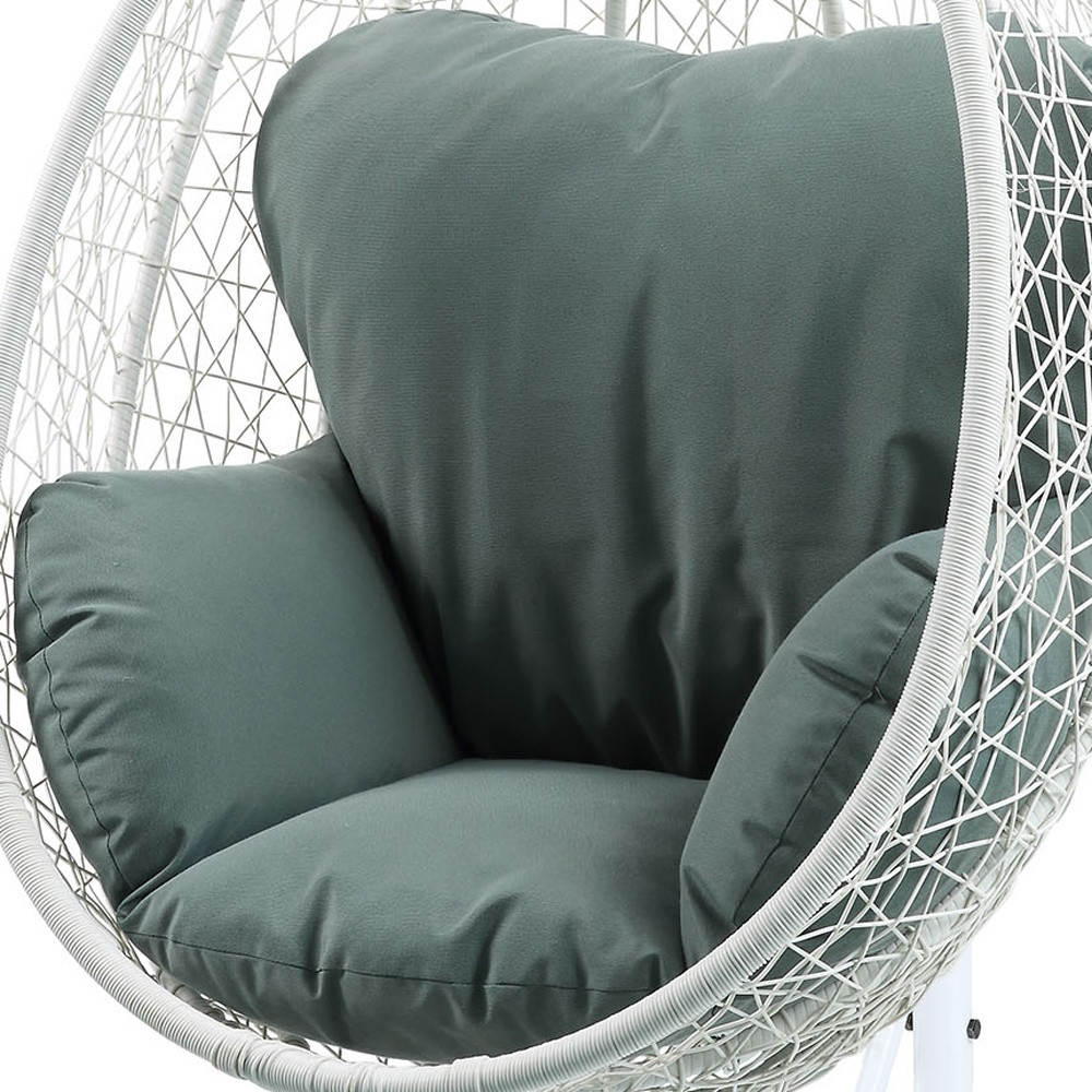 38" White Metal Swing Chair With Green Cushion - Image 5