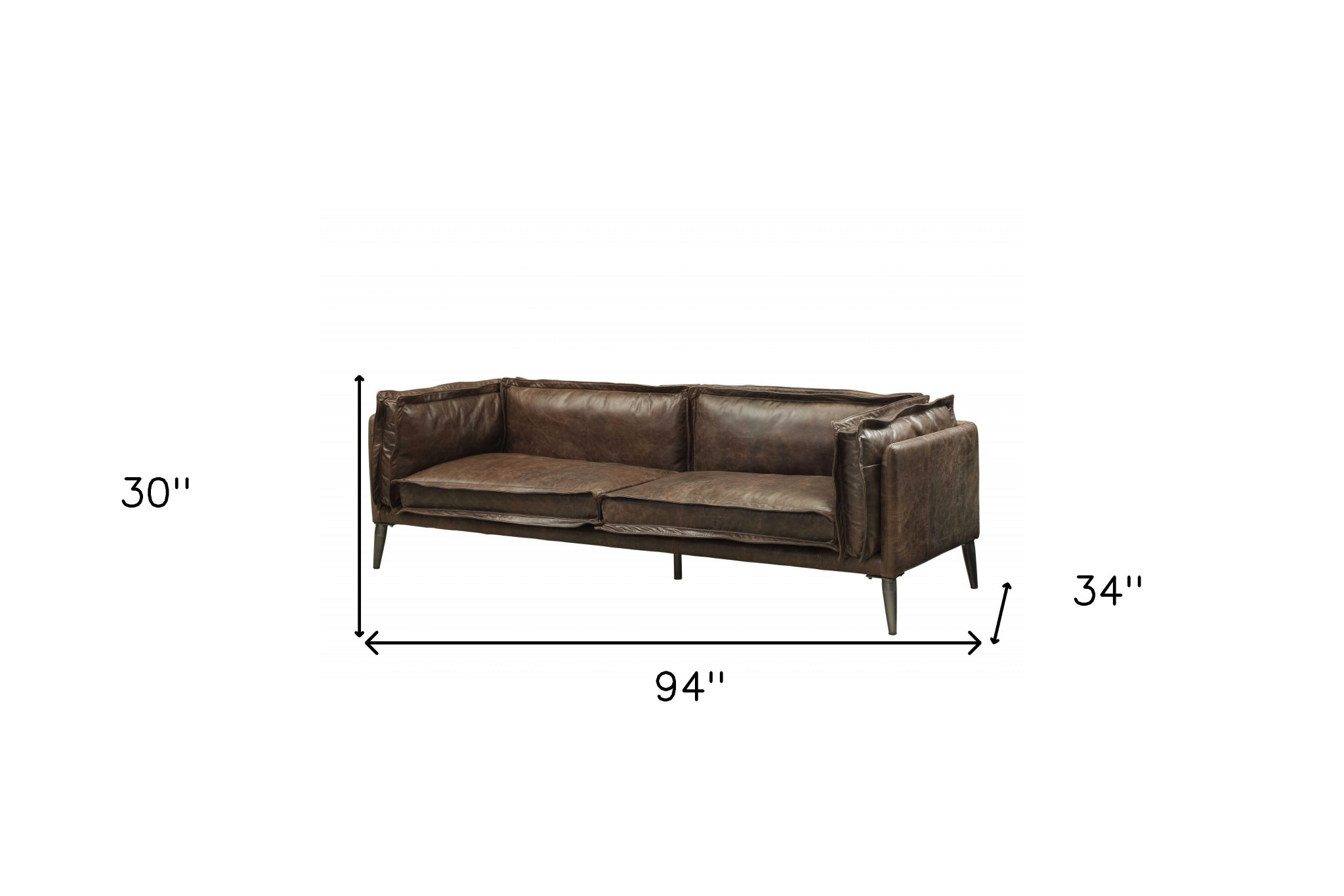 94" Chocolate Top Grain Leather Sofa With Dark Brown Legs - Image 5