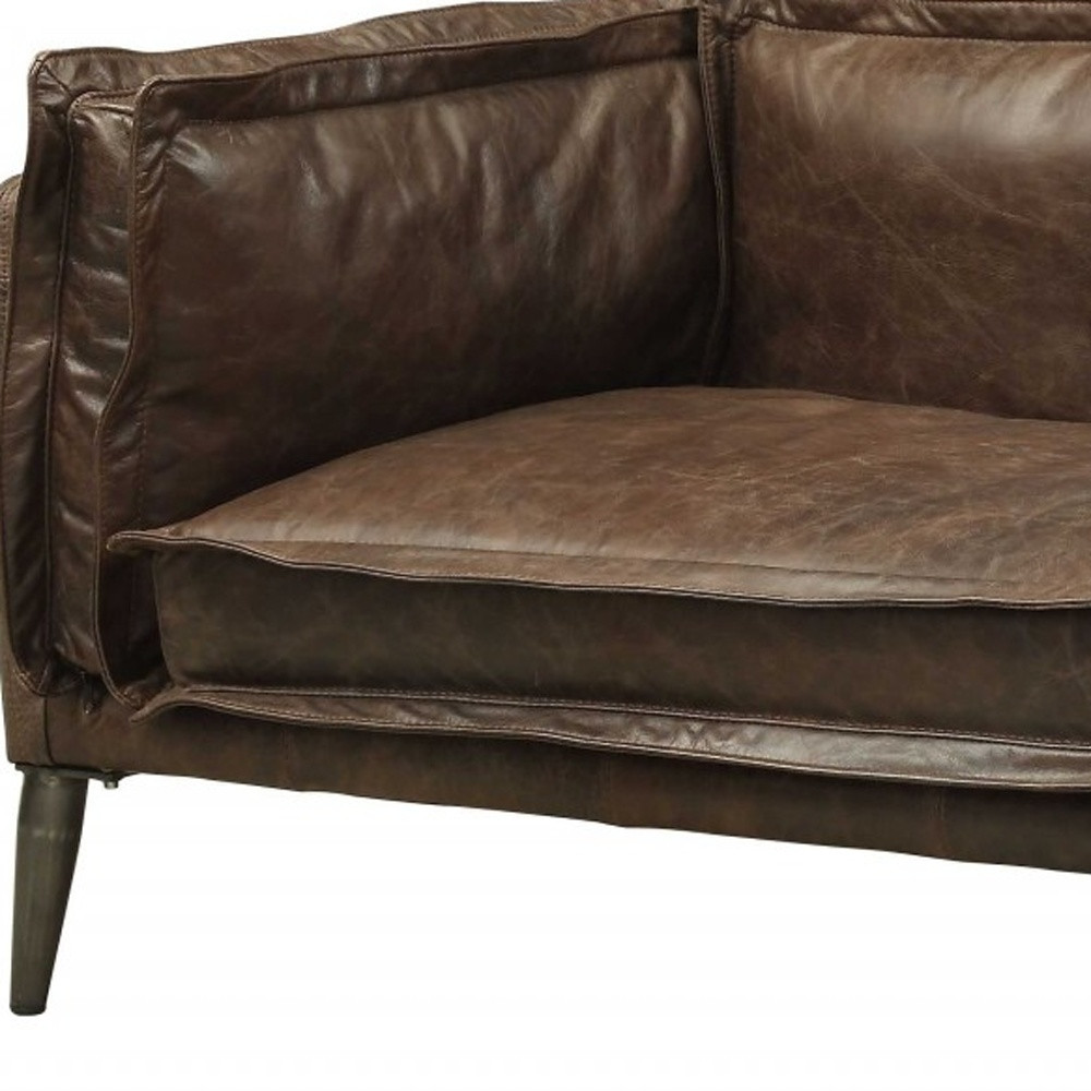 94" Chocolate Top Grain Leather Sofa With Dark Brown Legs - Image 3