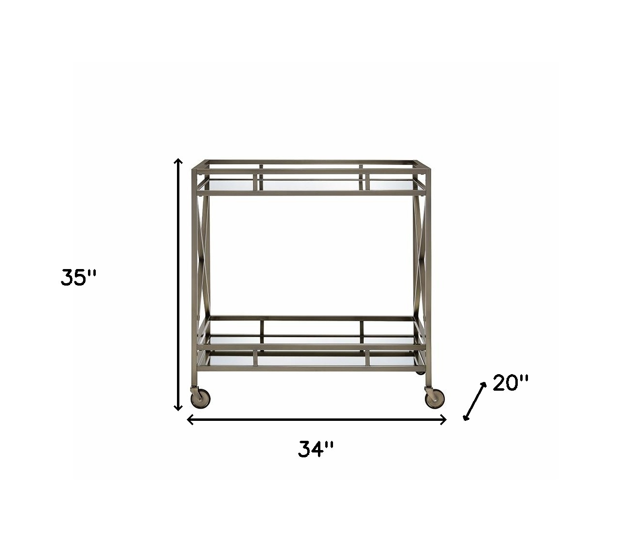 34" X 20" X 35" Antique Brass Metal Serving Cart - Image 7