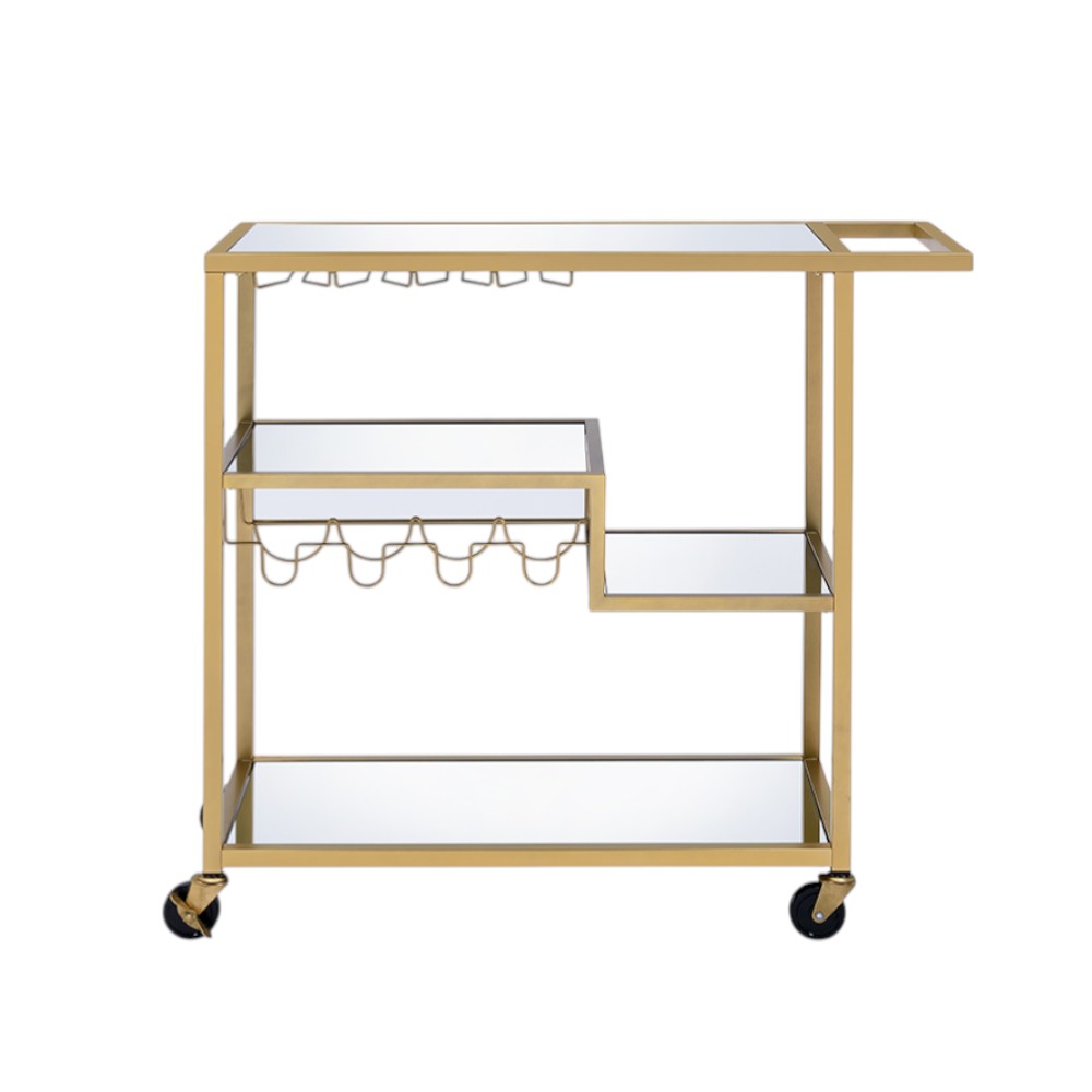 40" Clear and Gold Glass and Iron Rolling Prep Table - Image 2