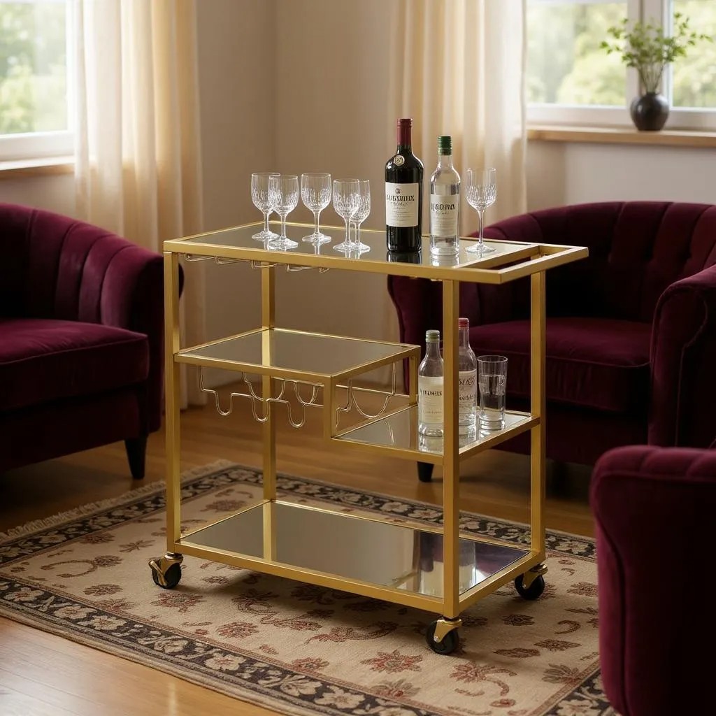 40" Clear and Gold Glass and Iron Rolling Prep Table