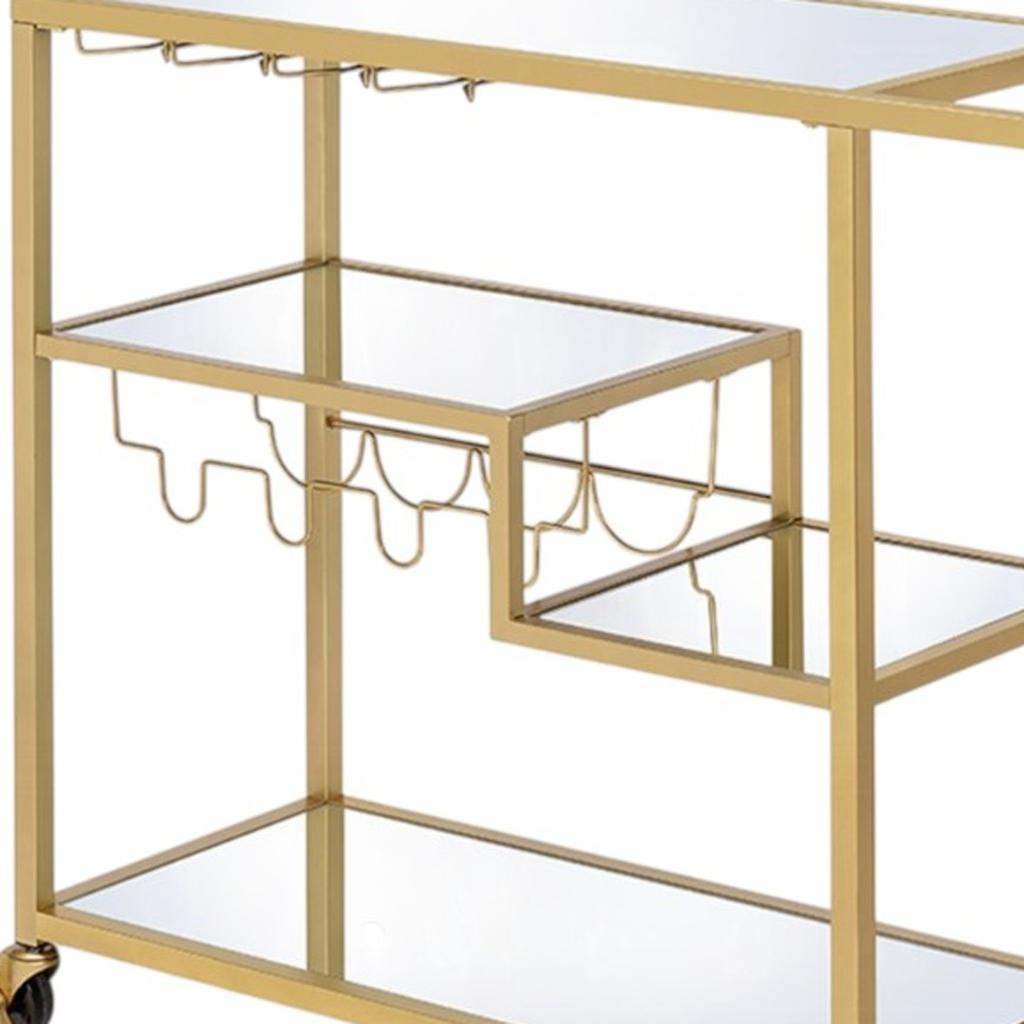 40" Clear and Gold Glass and Iron Rolling Prep Table - Image 6